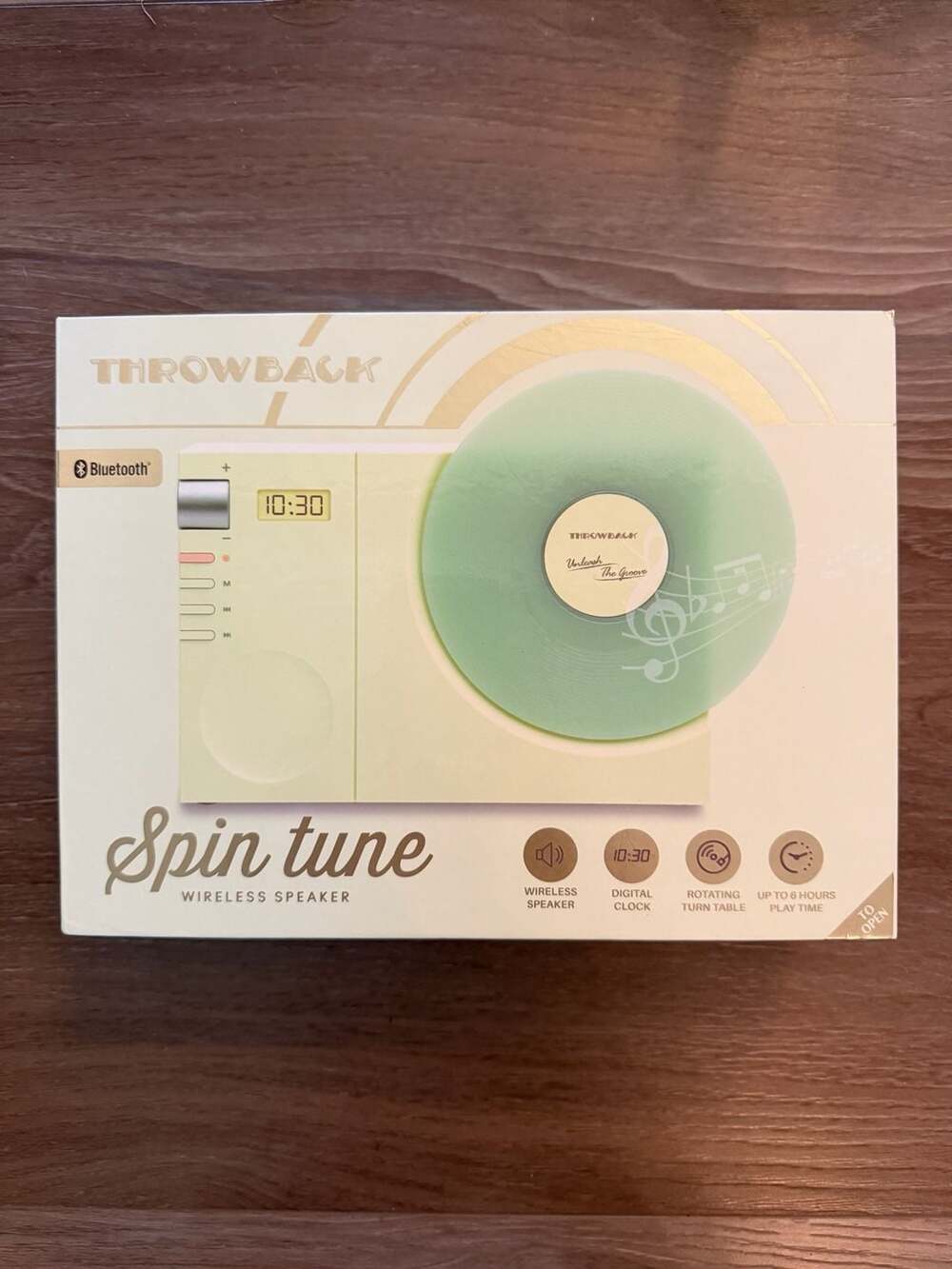 Throwback Spin Tune Bluetooth Wireless Speaker Digital Clock Retro Turntable Sty